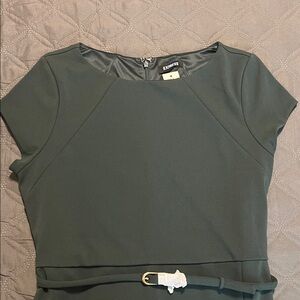 Express Forest Green Short-Sleeve Belted Midi Dress